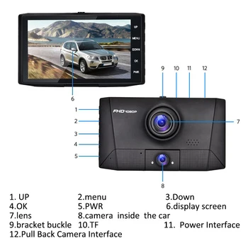4 palce, Automobilové DVR videorekordér Dash Kamerou Zozadu 1080P HD Slučky Nahrávanie G-Senzor, Nočné Videnie 170 stupňov Široký Uhol