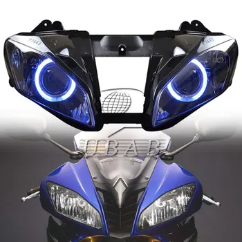 Motocykel Svetlometu Montáž Na Yamaha YZF R6 08-15 HID Projektor Konverzie LED Blue Angel Eyes DRL Vysoká Nízka Lúča Svetlometov