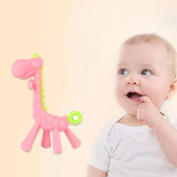 Dieťa Cartoon Žirafa Tvar Teether BPA Free Mäkké Silikónové Počiatočných Hračka pre Dieťa M09