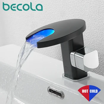 BECOLA Vodopád Mosadz Vyrobené Povodí LED Batérie, Kúpeľňa Studenej a Teplej Vody Mixér Ťuknite na Palube Namontované Umývadlo Mixér Ťuknite na položku BR-2018A109
