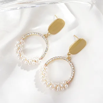 Akryl Oválne Drop Náušnice Ženy Móda Crystal Pearl Kolo Visieť Náušnice Strany Elegantné Kórejský Šperky 2020 Nové Príslušenstvo
