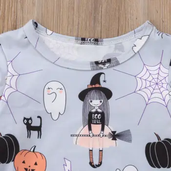 Nové 2019 Batoľa Detský Baby Dievčatá Halloween Ghost Cartoon Strán Dlhý Rukáv Šaty S Dlhým Rukávom Šaty Sundress Oblečenie