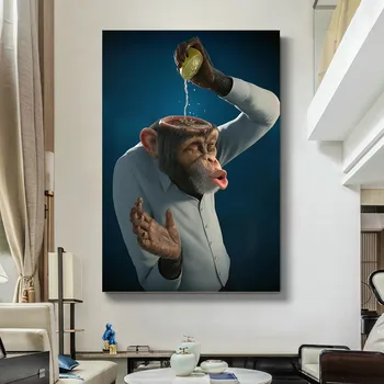 Moderné Nástenné Umenie Plagátu a Vytlačí Citrónová Opice Plátno na Maľovanie Legrační Zviera Umelecké dielo, Obraz pre Jedáleň Domova