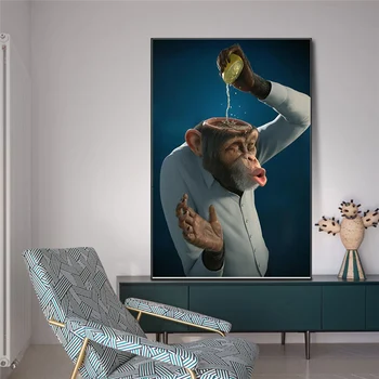 Moderné Nástenné Umenie Plagátu a Vytlačí Citrónová Opice Plátno na Maľovanie Legrační Zviera Umelecké dielo, Obraz pre Jedáleň Domova