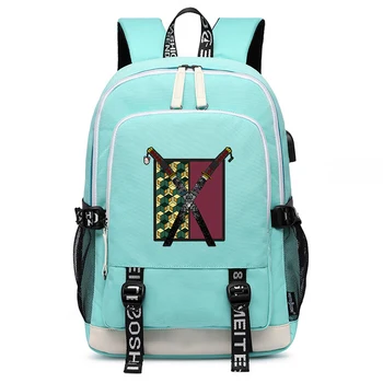 Kimetsu č Yaiba Anime Školské Tašky Démon Vrah Chlapci Dievčatá Ružové Roztomilý Bookbag Oxford Ženy Cestovať Späť Pack USB Notebook Backpack