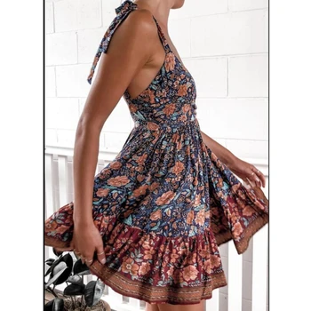 Nové Off Ramenný Hlboko V Krku Letné Šaty 2021 Elegantné Polka Dot Kvetinový Tlač Šaty Pre Ženy Sexy Backless Prehrabať Party Šaty