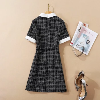 MIUXIMAO Vysokej Kvality 2020 Jeseň Šaty Krátke Rukáv Peter Pan Golier Slim Vintage Oblečenie pre voľný čas Ženy vestidos