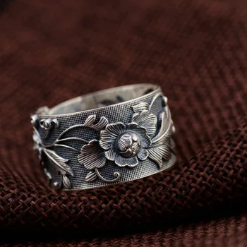 S990 čistého striebra historických remesiel otvoriť pivónia ženské modely plastický strieborný prsteň kvet otvoriť bohaté krúžok