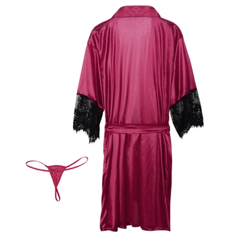 Veľká Noc Nosiť Rúcho Ženy Bežné Transparentné Kimono Intímne Sleepwear Kabát Móda Čipky Patchwork Župan 3XL