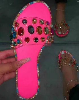2020 Black Snake Vzor Gem PVC Papuče Ženy Vonkajšie Candy-farebné Plážové Sandále Letné Módne Dámske Svetlé Kamienkami