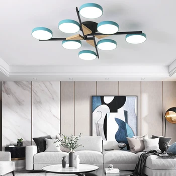 Minimalistický Moderné Kolo LED Železa, Dreva Multi-Vedúci Farba Luster Osvetlenie pre Spálne, Jedáleň, Obývacia Izba Domov Deco Visí Lampa