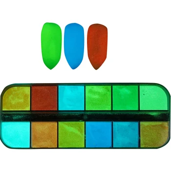 12 Farba/Farebné Políčko Na Nechty, Glitter Svetelný Nail Art Pigment Dekorácie Manikúra Nechty, Tipy Na Dekorácie