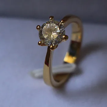 Zlato Kryt Krúžok Elegantné 925 Sterling Silver Prsteň Zásnubný Prsteň pre Ženy Test Pozitívny 1Ct 6,5 mm D-E Moissanite Diamantový Prsteň