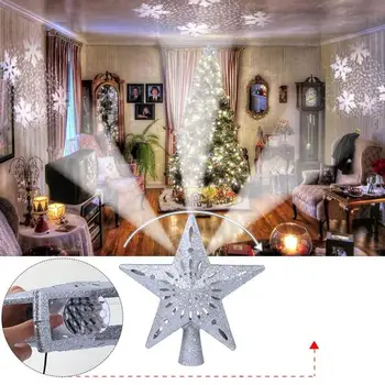 Hviezda Tvar Projekčnej Lampy Vianočný Strom Dekorácie Snowflake Projektor Nočné Svetlo LED Strom Top Light Prívesok Dovolenku Osvetlenie