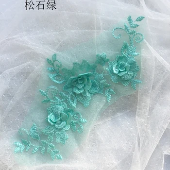Navy svetlo modrá 3D Kvetinová Čipka Appliques Škvrny, kráľovská modrá Zelená čierna Kvetinový Vyšívané Čipky Nášivka haute couture