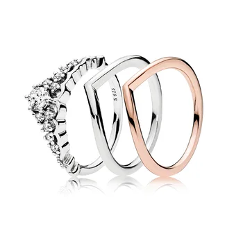 Striebornom Krúžku Charms Diy Rose Gold Žiarivú Lásku Crystal Jednoduchý Dizajn A Módne Svadobné Prstene Pre Ženy Šperky