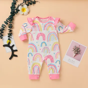 Deti Baby Girl Šaty Rainbow Romper Dlhý Rukáv, Farebné Bavlna Bežné Roztomilý Jumpsuit Playsuit Oblečenie