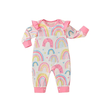 Deti Baby Girl Šaty Rainbow Romper Dlhý Rukáv, Farebné Bavlna Bežné Roztomilý Jumpsuit Playsuit Oblečenie