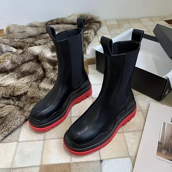 2020 Elegantné Originálne Kožené Chelsea Boots Ženy Dizajn Značky Členková Obuv Ženy Jeseň/Zima Ženy Topánky Vysoké Topánky Červená Zelená