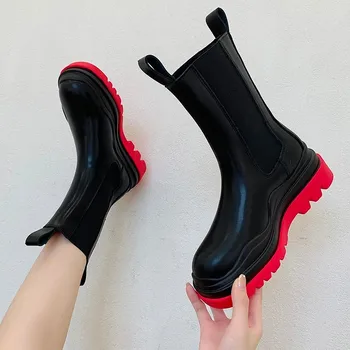 2020 Elegantné Originálne Kožené Chelsea Boots Ženy Dizajn Značky Členková Obuv Ženy Jeseň/Zima Ženy Topánky Vysoké Topánky Červená Zelená