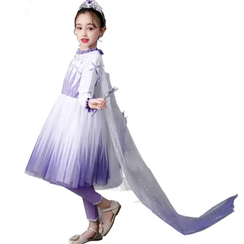 Princezná Fialové Šaty Pre Dievčatá Zimné Elsa Snowflake Tlač Pletené Kostým Vianoce, Nový Rok, Narodeniny Elegantné Oblečenie