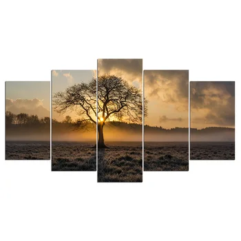 HD Vytlačené 5 Kus Plátna Umenie Húževnatý Strom s Ráno Slnečnému žiareniu Vytlačí A Plagáty, Maľba Tlačený Na Umelecké Plátno bez rámu