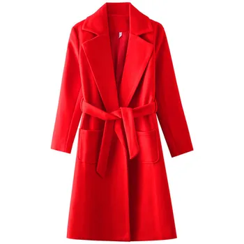 2020 žien kabát vlnených a zmesových žien vetrovka kabát pás bunda, hnedá káva black ružový kabát