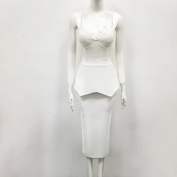2019 Nové módne biele Ženy Volánikmi tvaru Špagety Popruh Vestidos Celebrity večierok bodycon obväz šaty