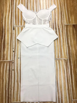 2019 Nové módne biele Ženy Volánikmi tvaru Špagety Popruh Vestidos Celebrity večierok bodycon obväz šaty