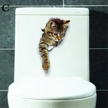 Nové 1pc 3D Živé Mačky na Stenu-Nálepky Wc Nálepky Otvor Zobraziť Kúpeľňa Miestnosti Dekorácie Zvierat Vinylové Nálepky Umenie Nálepky WallPoster