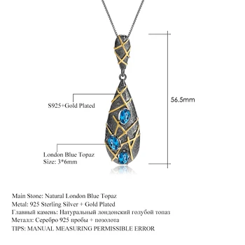 GEM BALET 1.8 Ct Prírodné London Blue Topaz Drahokam Šperky 925 Sterling Silver Vintage Kríž Linky Náhrdelník Prívesok pre Ženy