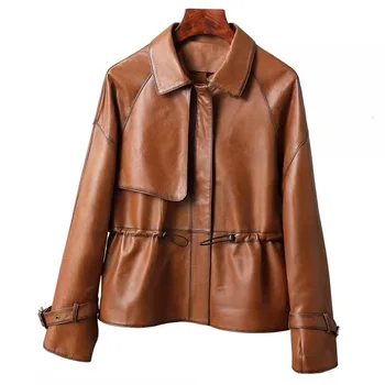 Pôvodné Haining nové jeseň haining koža stručný odseku žena ovce kožené motocykel bunda, kabát