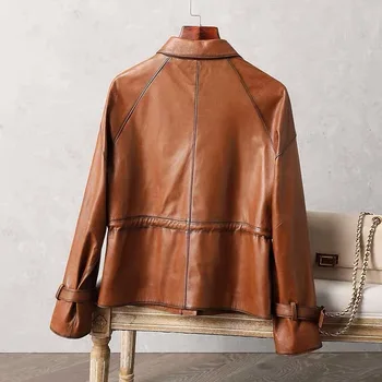 Pôvodné Haining nové jeseň haining koža stručný odseku žena ovce kožené motocykel bunda, kabát