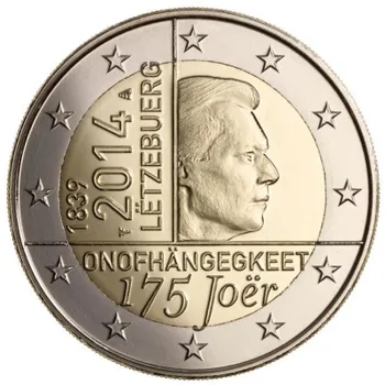 Luxembursko 175th Výročie Nezávislosti 2 Euro Bimetalovú Pamätnú Mincu Skutočný Originál Mince Pravda, Euro Unc