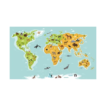 No-vyblednutiu Zvierat, Mapa Sveta Plagát Umenie Výtlačkov Škôlky Dekor Non-tkané Mapu so Zvieratami Maľovanie pre Deti Izba Wall Art Obrázok