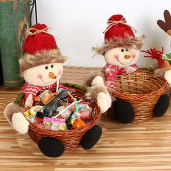 2 Ks Veselé Vianočné Cukrovinky Prútený Kôš Vianočné Dekorácie, Ovocný Kôš Potravín Držiteľ Domova, Snehuliak