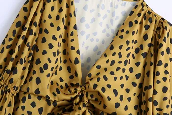 2021 Lete Lístkového Rukáv Sexy tvaru Leopard Blúzka Ženy Streetwear Luk Kimono Tričko s Dlhým Rukávom Ženy Oblečenie