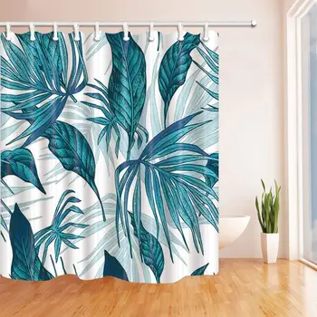 Prírodné Vintage Rastliny Dekor Tropické Listy Sprchový Záves Nepremokavé Polyesterové Tkaniny Kúpeľňa Dekorácie Modrá Biele