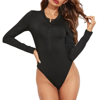 2020 Dlhý Rukáv Remienky Dámske Jumpsuit O Krk Solid Black Sexy Slim Fit na Jeseň Zimné Oblečenie Y1308A