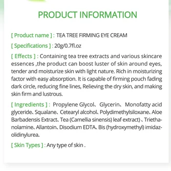 Tea Tree Očný Krém Hydratačné Anti-Opuchnuté Očný Krém na Odstránenie Tmavých Kruhov Tuku Granule Proti vráskam
