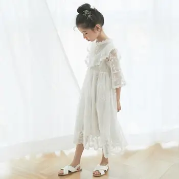 Vysoká Kvalita Dievčatá Čipky Letné Šaty Princezná Strany Výšivky Biele Šaty pre Dievčatko, Veľkosť 3-15 Rokov Dospievania Oblečenie CA903