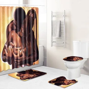 4PCS Nových Afrických Fialová Dievčatá Nepremokavé Kúpeľni Sprchový Záves nastaviť Anti-slip 3D tlač Wc Polyester Kryt Mat Nastaviť kvapka loď