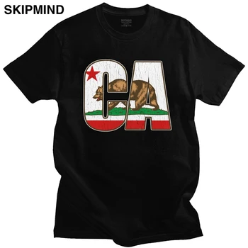 Klasické Grunge CA California Niesť Vlajku Tričko Mužov Crewneck Krátke Rukávy 1846 Letné T-shirt Čistej Bavlny Pravidelné Nosenie Tee Tričko