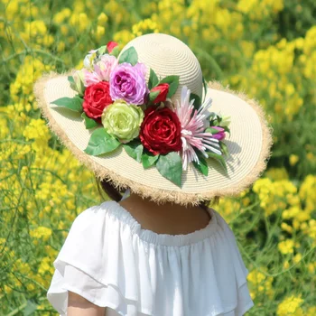 Pôvodne navrhnuté ručné hat package súbor simulovaných kvety opaľovací krém klobúk slamený balík prímorské cestovného ruchu