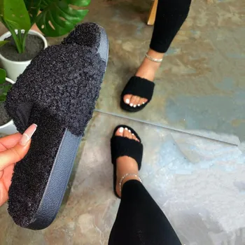 2020 jeseň/zima nové chlpaté ploché bežné papuče plážové sandále domov odolné non-slip ženy papuče/flip flop