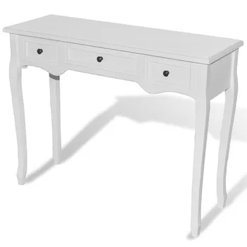 Obliekanie Konzoly Stôl s Tromi Zásuvkami, Biela Jednoduchá, Ale Nadčasový Dizajn Konci Tabuľky