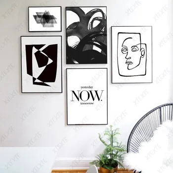 Čierne Biele Abstraktné Maliarske Plátno Charakter Line Očí Plagát Vzor List Tapety Umelecké Remeslo Vytlačiť Obrázok pre Home Decor