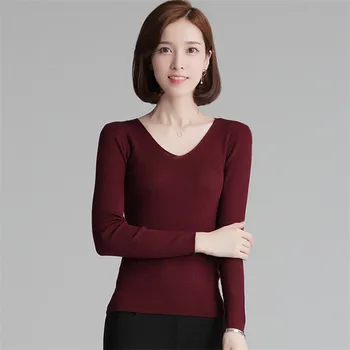 Vysoký stupeň čistá vlna zrastov ženy móda Vneck tenký pulóver sveter farbou M-XL, maloobchod, veľkoobchod