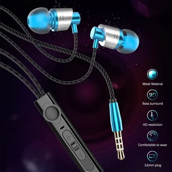 Vysoká kvalita Pletená Basy Stereo In-Ear Káblové Slúchadlá Športové Slúchadlá s Mikrofónom pre ios Android drop shipping