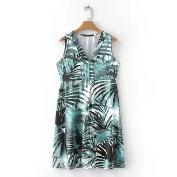 Letné Palmový List Vytlačený tvaru Šaty elegantné šaty šaty šaty ženy